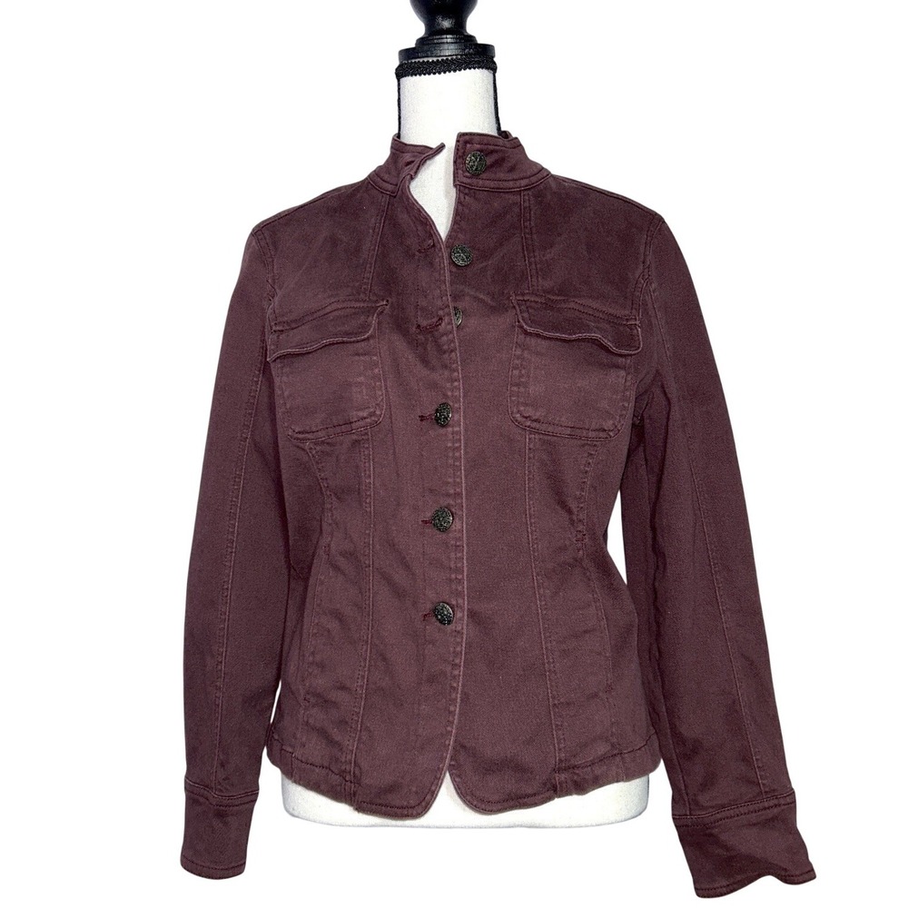 Live A Little LAL  Woman's Utility Jacket Medium Petite Button Cotton Wine Color